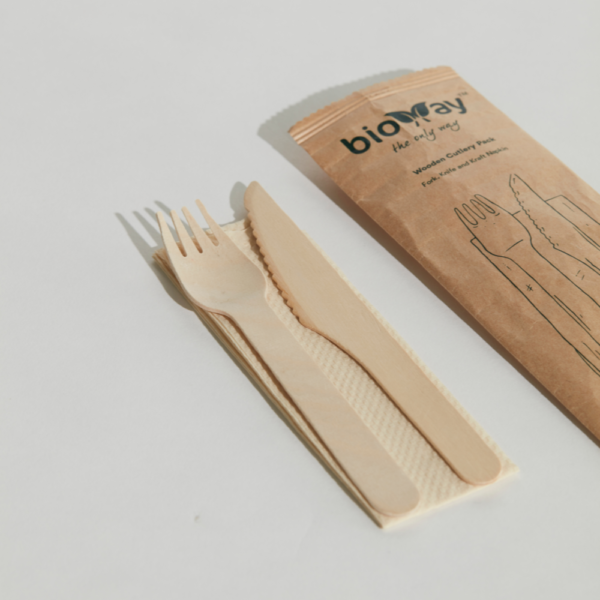 Wooden Fork, Knife, Napkin